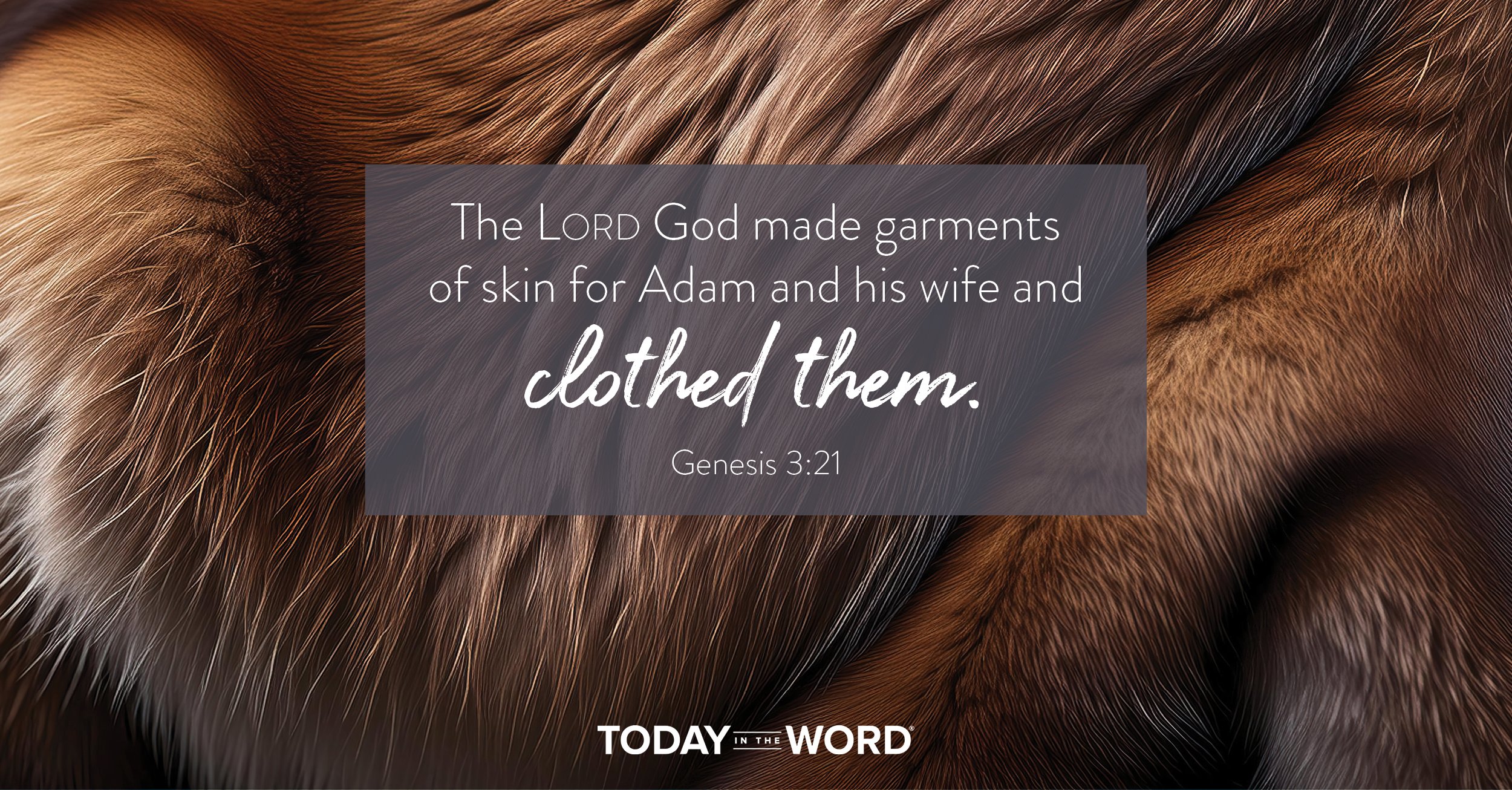 Today's Daily Devotional Bible Verse | Genesis 3:21 The LORD God made garments of skin for Adam and his wife and clothed them. | Brown animal fur.